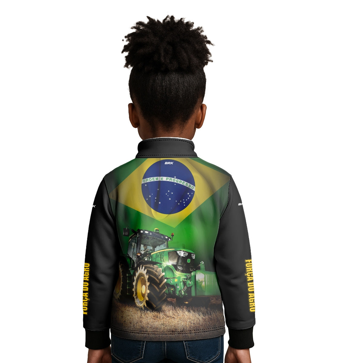 Camisa Infantil Agro Brk Trator Verde Brasil com Proteção Solar UV50+
