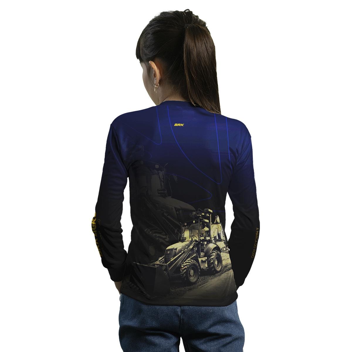Camisa Infantil Agro Brk Azul e Preta Retroescavadeira com UV50+ - Brk Agro