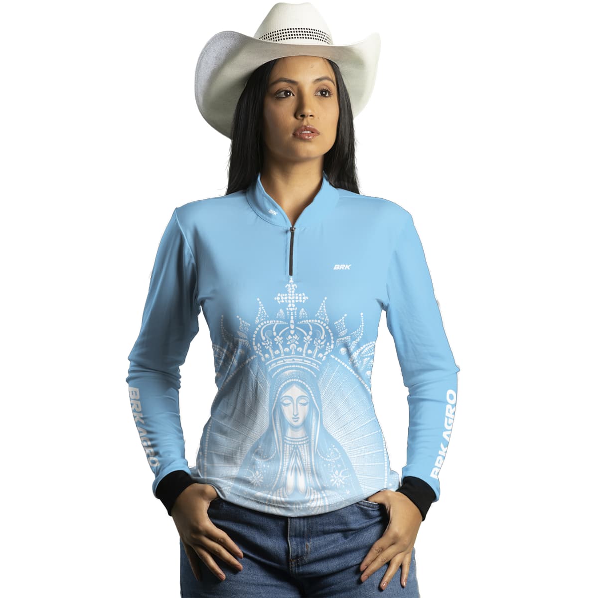 Camisa Agro Brk Feminina Nossa Senhora Azul Clara com Proteção Solar UV50+ - Brk Agro