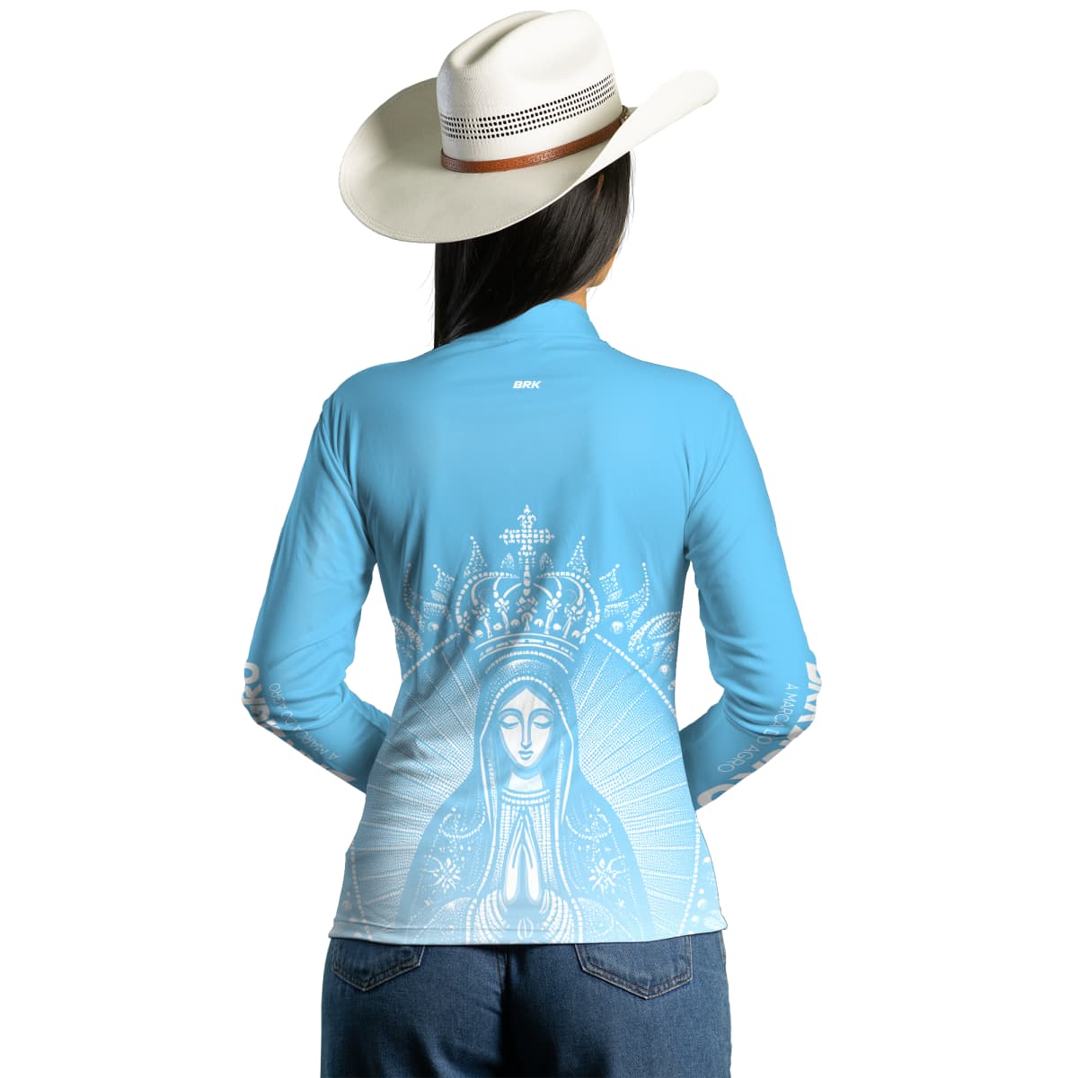 Camisa Agro Brk Feminina Nossa Senhora Azul Clara com Proteção Solar UV50+ - Brk Agro