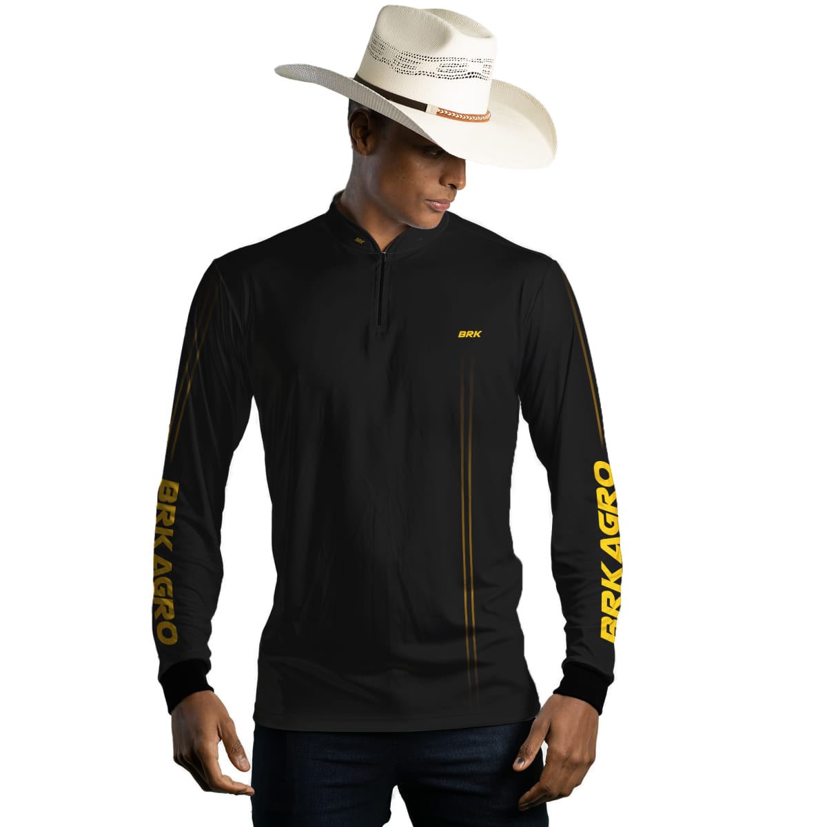 Camisa Agro Brk Básica Preto e Amarelo com Proteção Solar UV50+ - Brk Agro