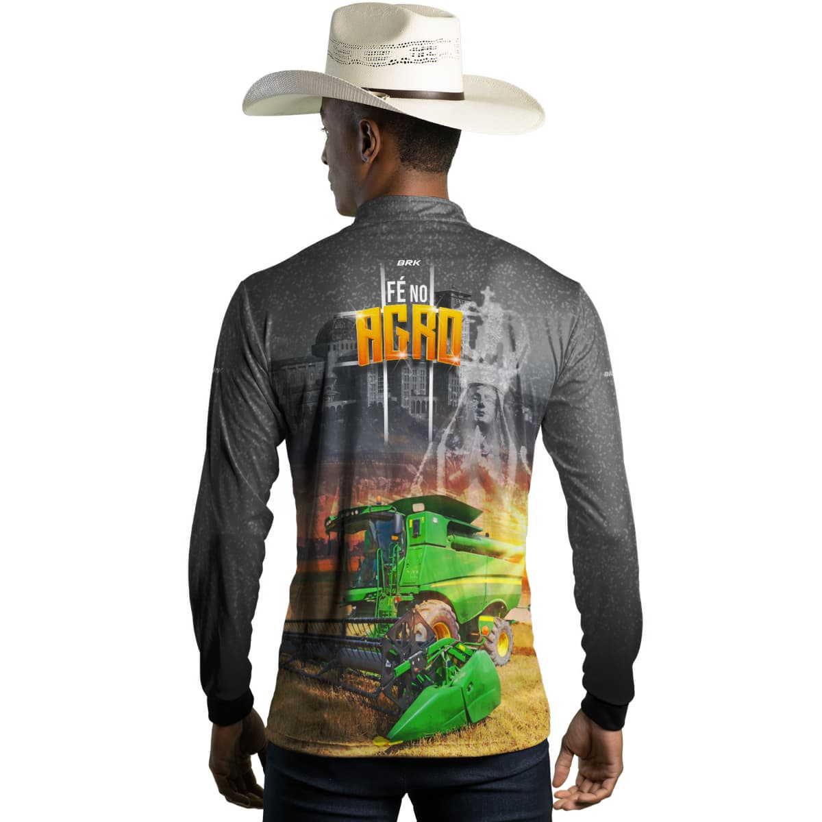 Camisa Agro Brk Colheitadeira Padroeira Fé no Agro com Proteção Solar UV50+ - Brk Agro