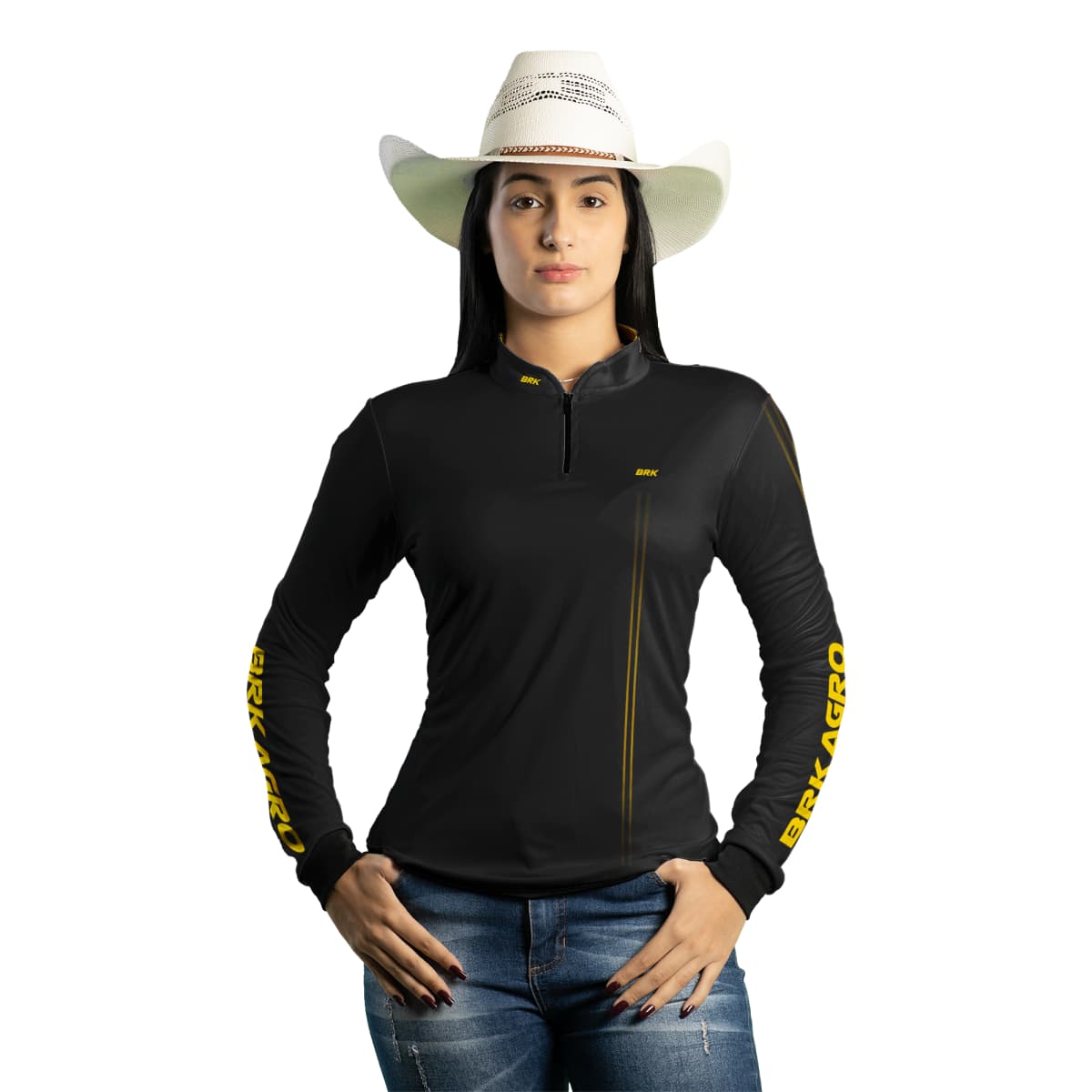Camisa Agro Brk Básica Preto e Amarelo com Proteção Solar UV50+ - Brk Agro