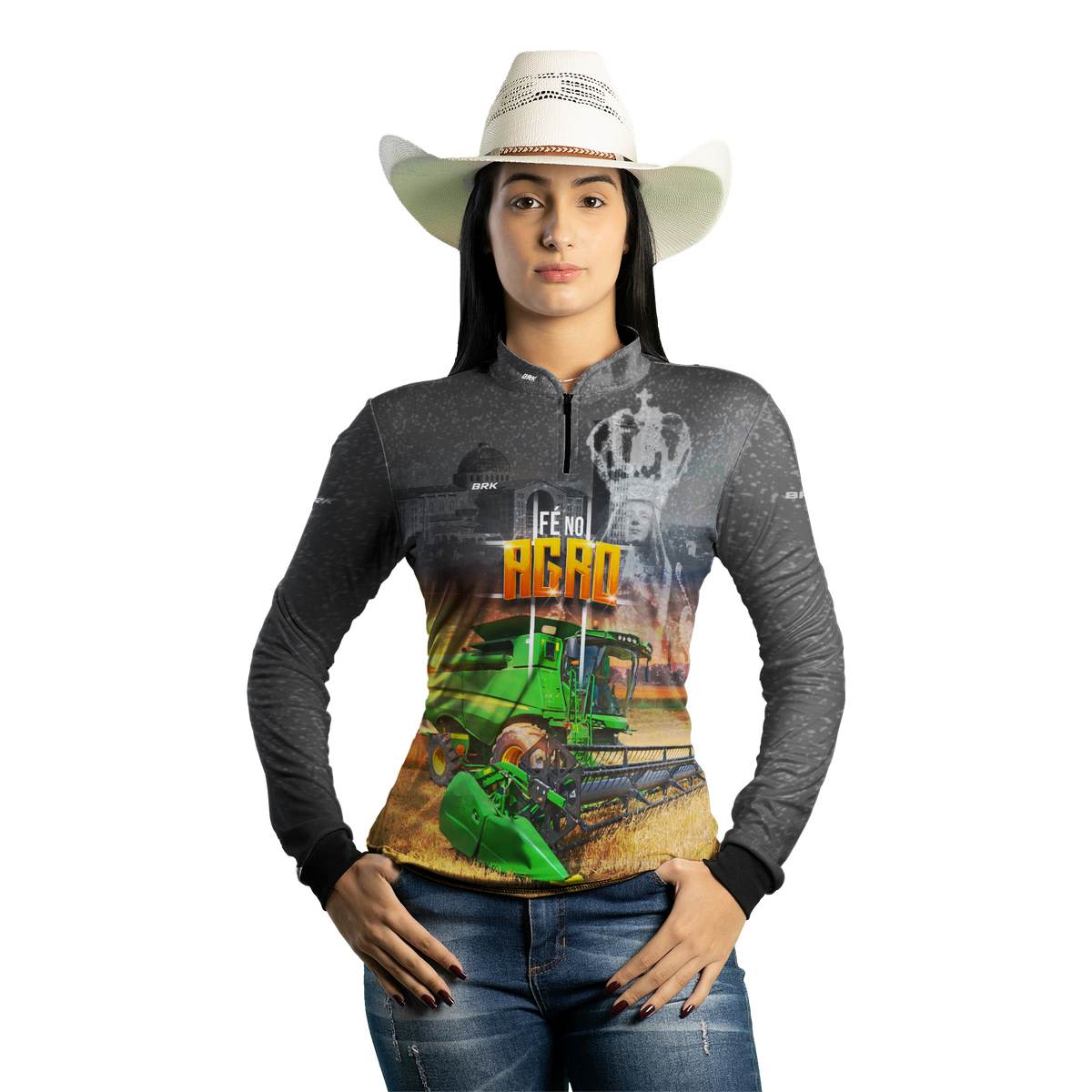 Camisa Agro Brk Colheitadeira Padroeira Fé no Agro com Proteção Solar UV50+ - Brk Agro