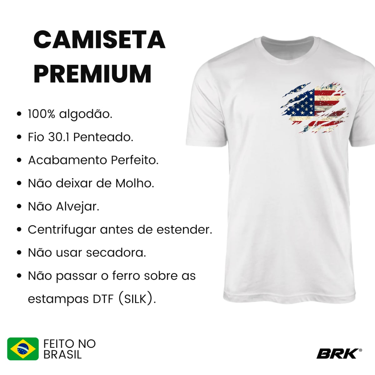 Camiseta Agro Brk Patriota com Bandeira dos EUA com Algodão Premium - Brk Agro