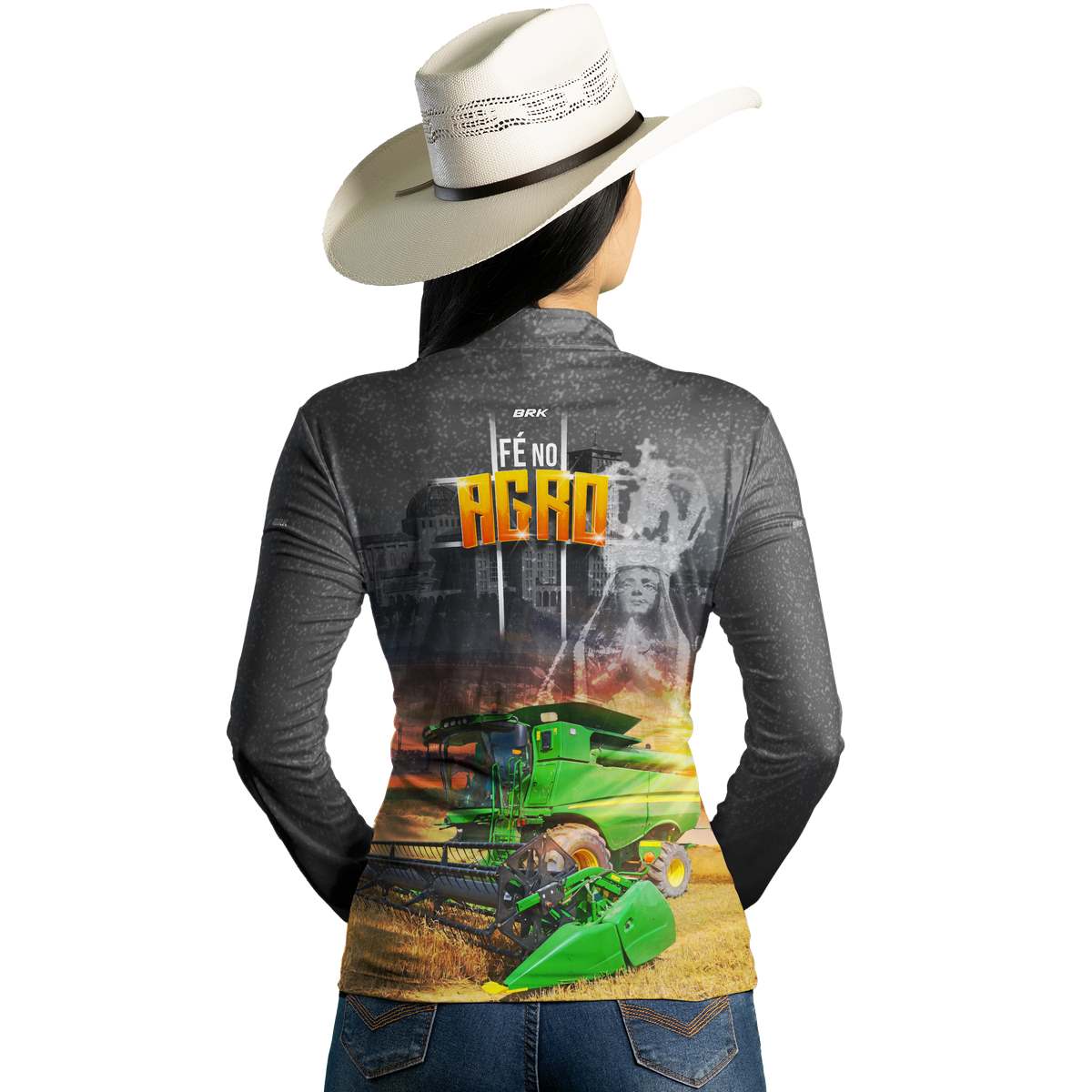 Camisa Agro Brk Colheitadeira Padroeira Fé no Agro com Proteção Solar UV50+ - Brk Agro