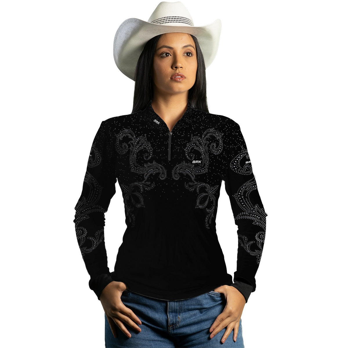 Camisa Feminina Agro Brk Boiadeira Preta 3 com Proteção Solar UV50+ - Brk Agro