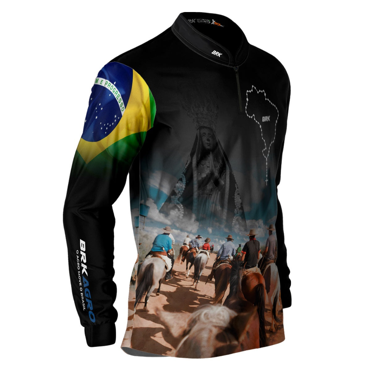 Camisa Agro Brk Cavalgada Nossa Senhora c/ Bandeira do Brasil com Proteção Solar UV50+ - Brk Agro