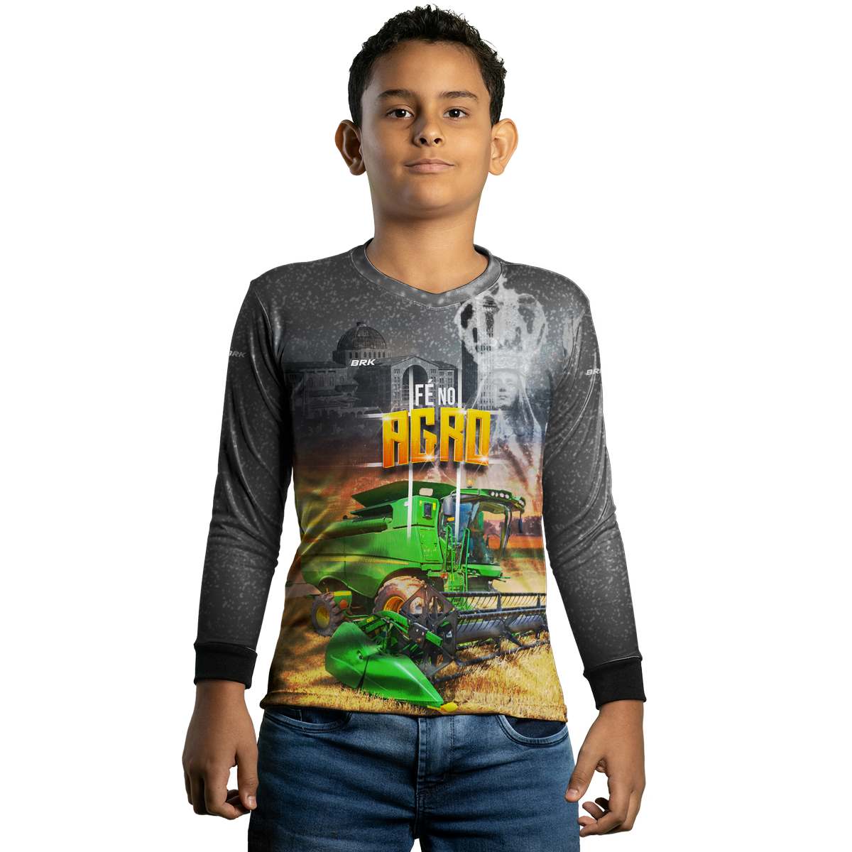 Camisa Agro Brk Colheitadeira Padroeira Fé no Agro com Proteção Solar UV50+ - Brk Agro