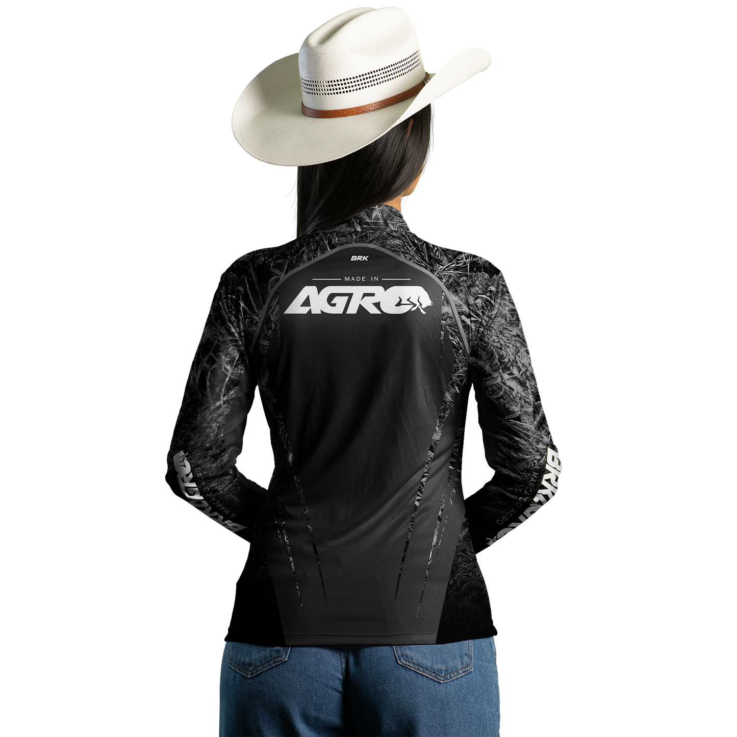 Camisa Agro Feminina Brk Camuflado Real Tree Preta com Proteção Solar UV50+ - Brk Agro