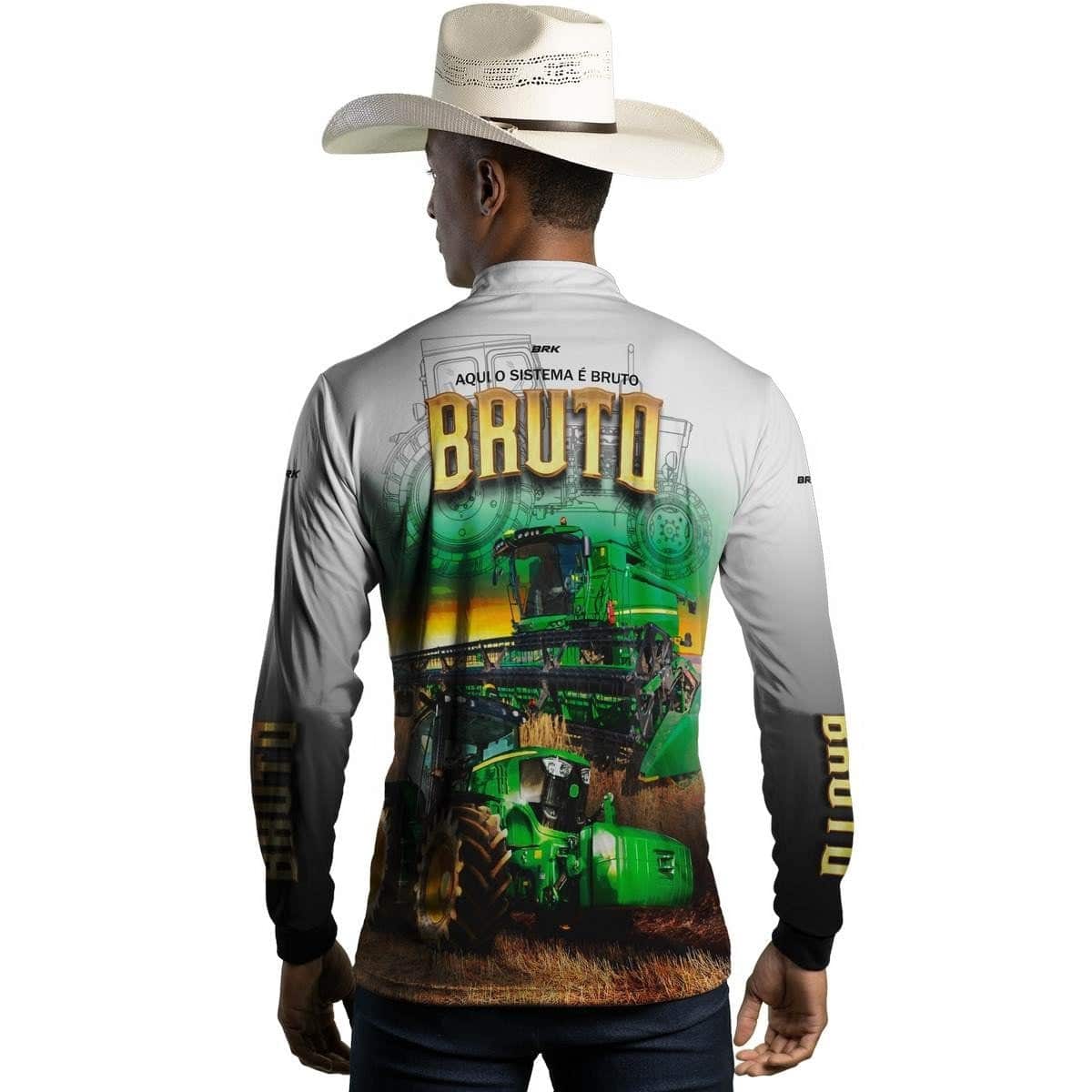 Camisa Branca Brk John Deere Aqui o Sistema é Bruto com Proteção Solar UV50+ - Brk Agro