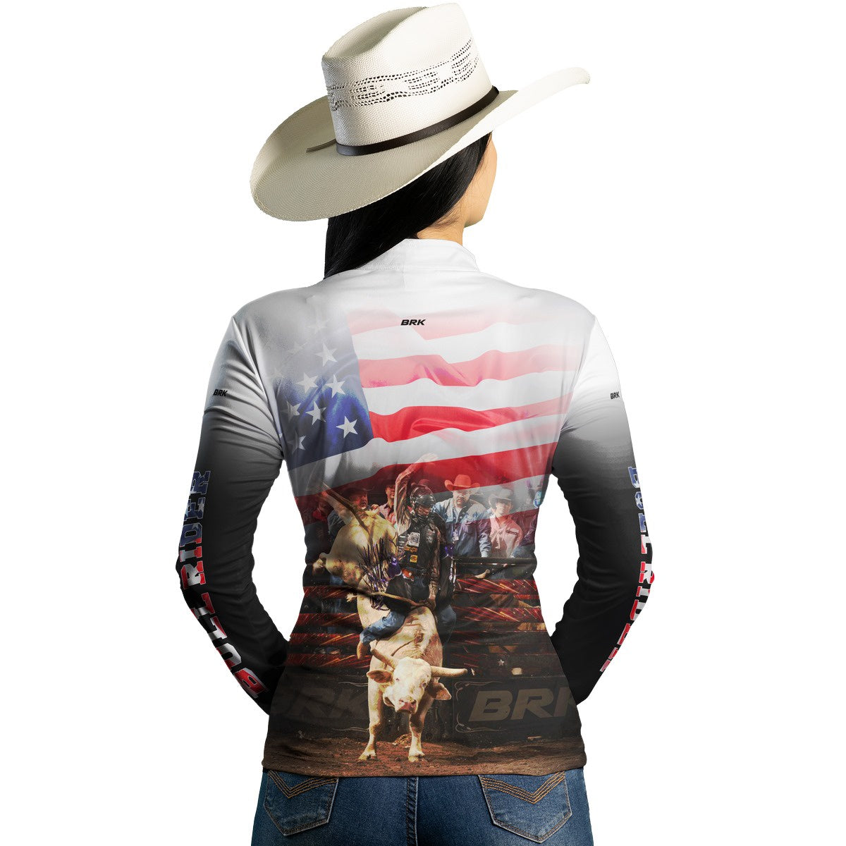 Camisa Agro Feminina Brk Branca Rodeio USA com UV50+