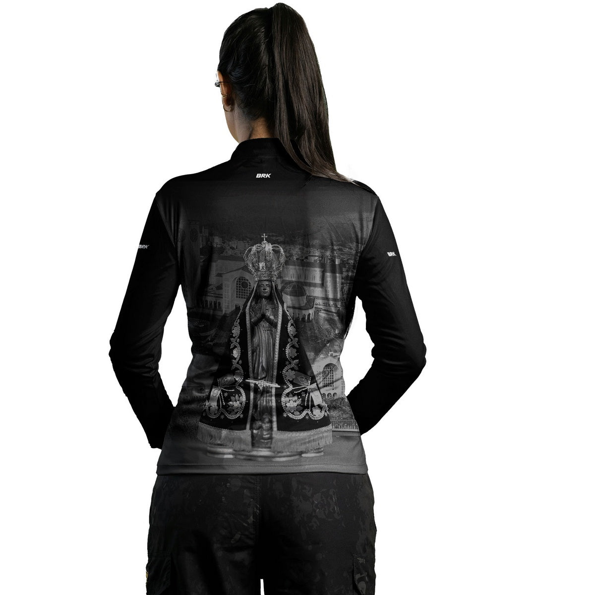 Camisa Feminina Agro Brk Preta Nossa Senhora Aparecida com Proteção Solar UV50+ - Brk Agro