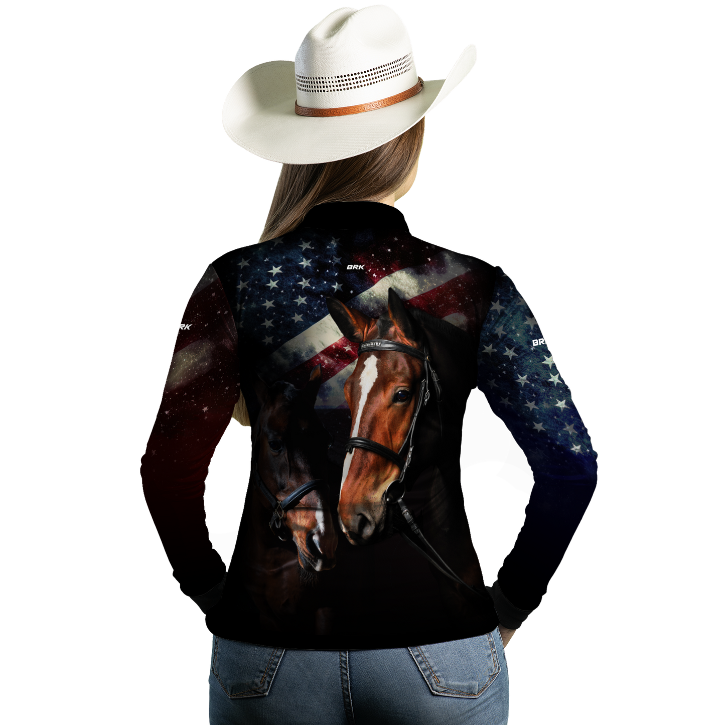 Camisa Feminina Agro Brk Quarto de Milha e Bandeira dos Estados Unidos com Proteção Solar UV50+ - Brk Agro