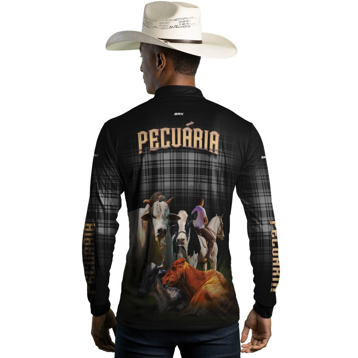 Camisa Agro Brk Country Xadrez Preta Pecuária com Proteção Solar UV50+ - BRK AGRO