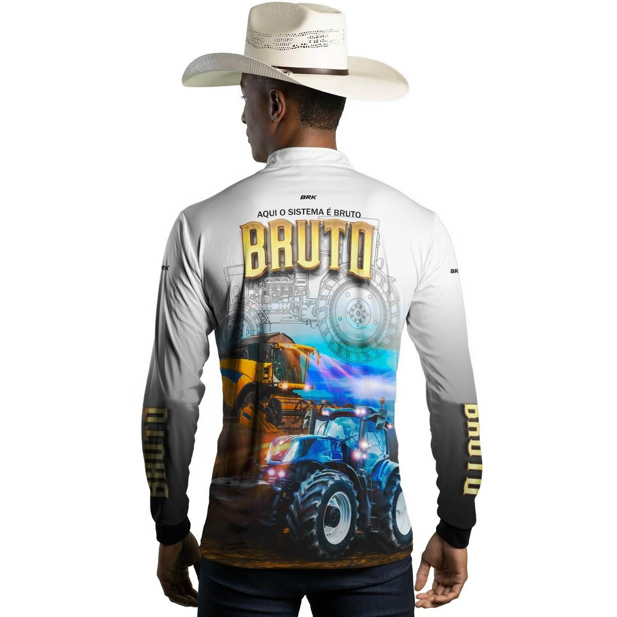 Camisa Branca Brk New Holland Aqui o Sistema é Bruto com Proteção Solar UV50+ - Brk Agro