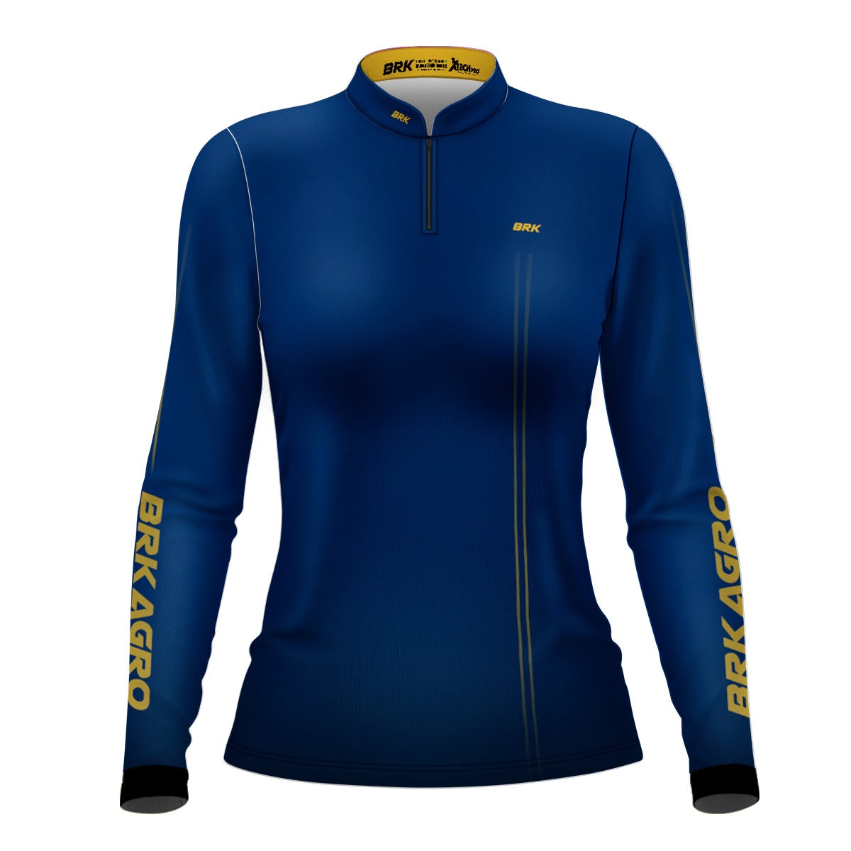 Camisa Feminina Agro Brk Básica Azul e Amarelo com Proteção UV50+ - Brk Agro