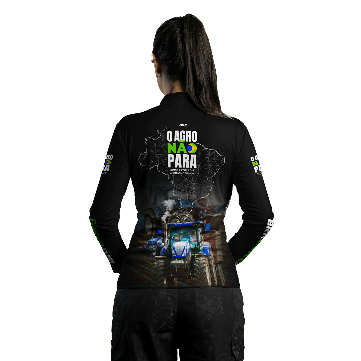 Camisa Feminina Agro Brk O Agro Não Para Trator Azul com UV50+ - Brk Agro