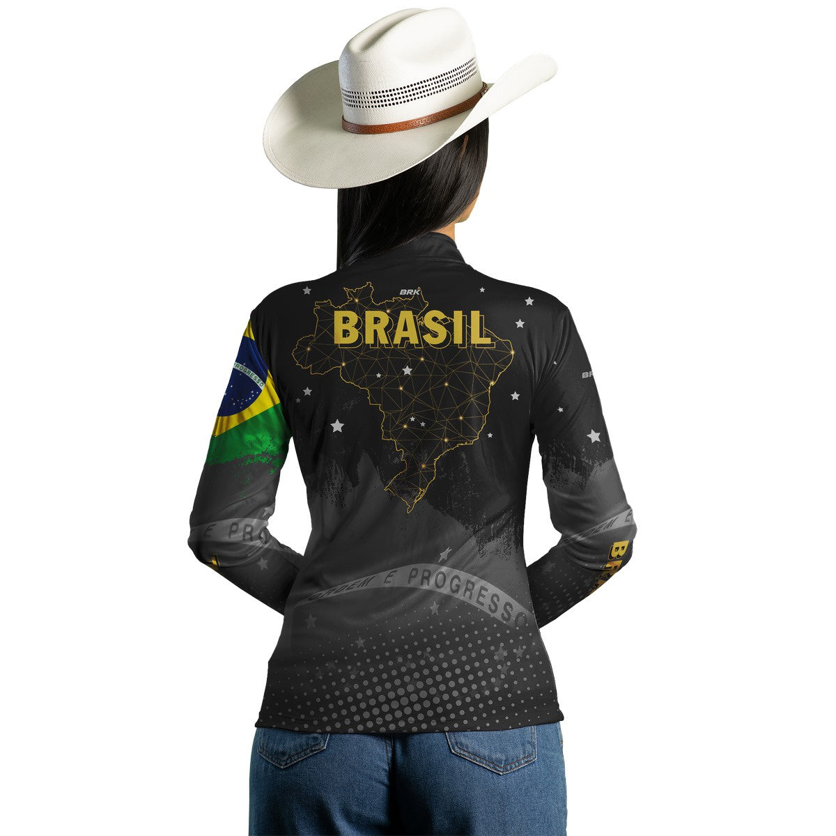 Camisa Feminina Brasil Preta com Proteção Solar UV50+ - Brk Agro
