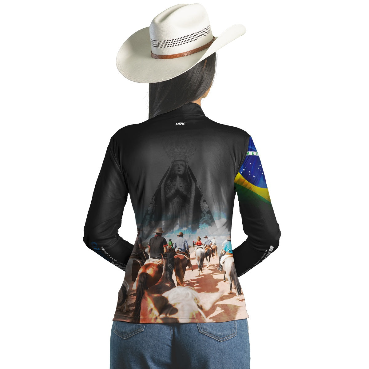 Camisa Agro Brk Cavalgada Nossa Senhora c/ Bandeira do Brasil com Proteção Solar UV50+ - Brk Agro
