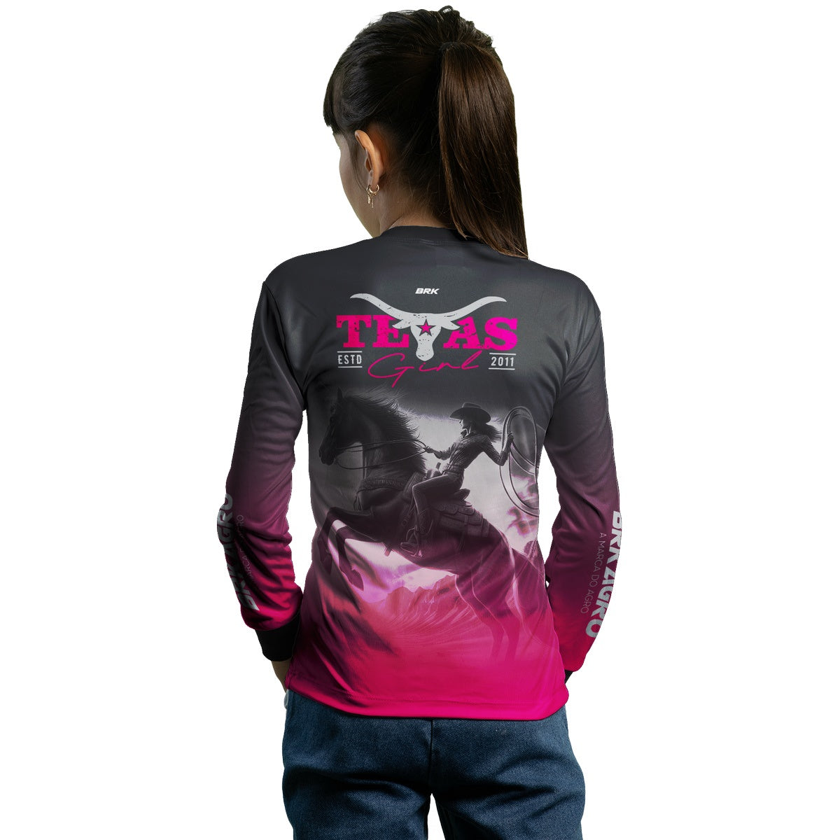 Camisa Agro Brk Feminina Texas Girl Preta e Rosa com Proteção Solar UV50+ - BRK AGRO