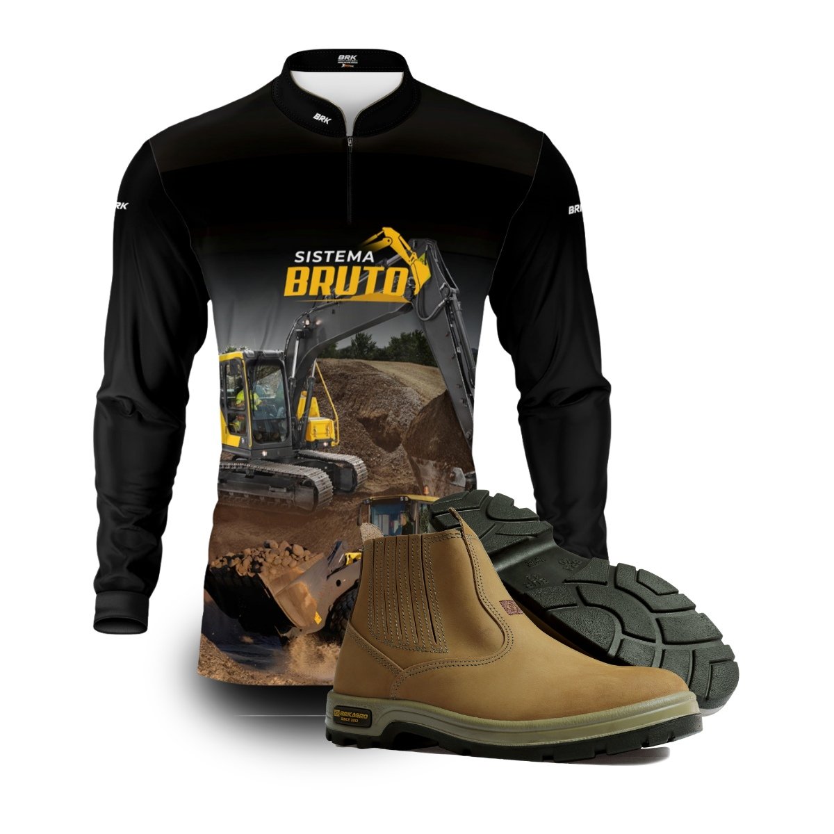 Kit Sistema é Bruto: Camisa Amarela Terraplanagem + Botina Bege Agro Brk