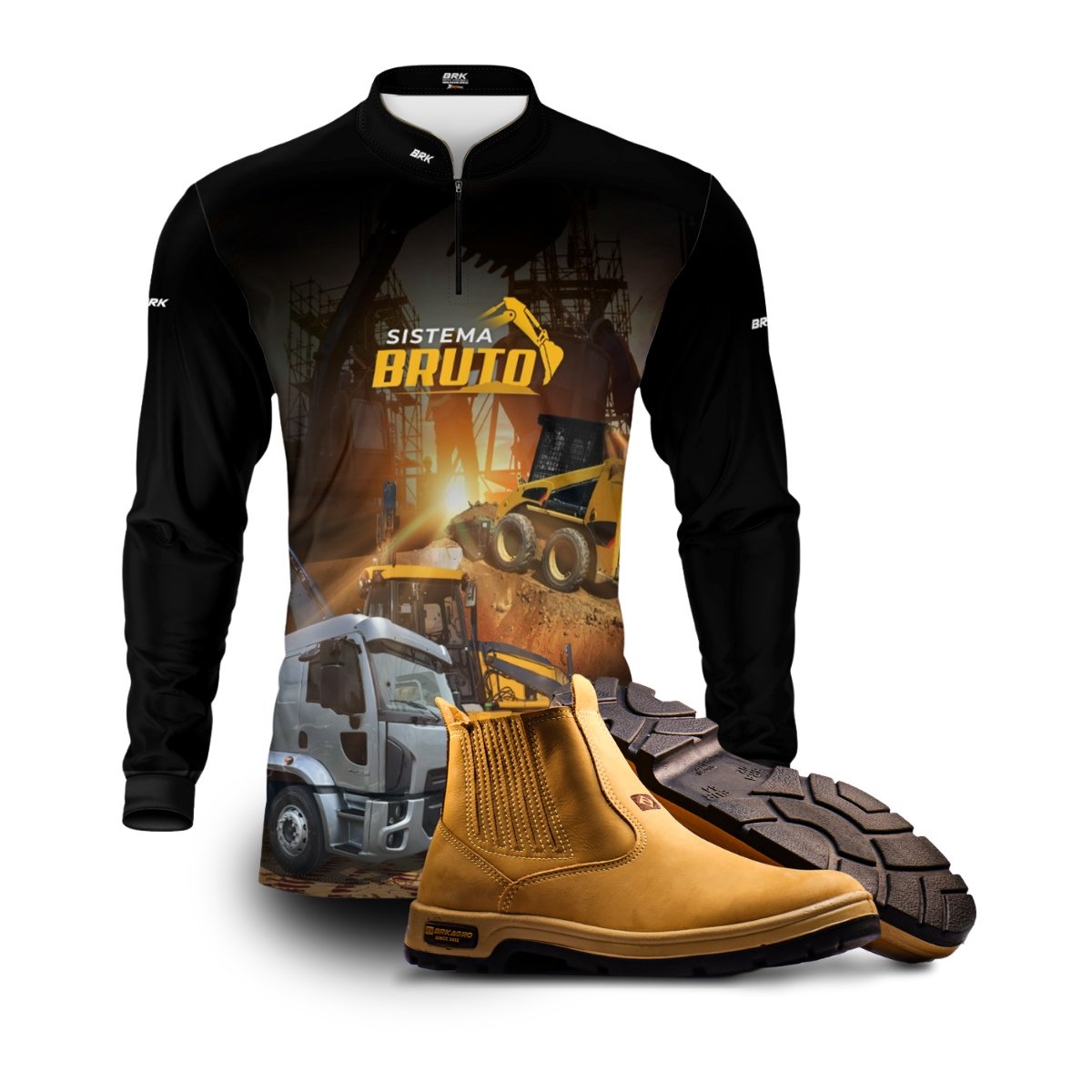 Kit Sistema é Bruto: Camisa Caminhão Basculante + Botina Caramelo Agro Brk