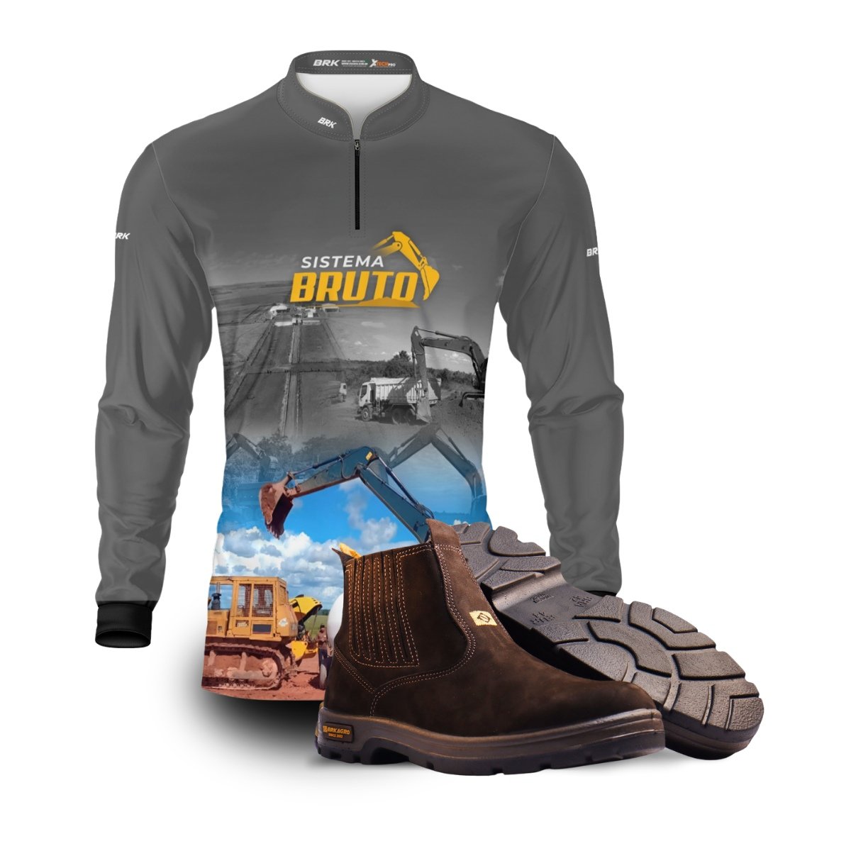 Kit Sistema é Bruto: Camisa Terraplanagem + Botina Marrom Agro Brk