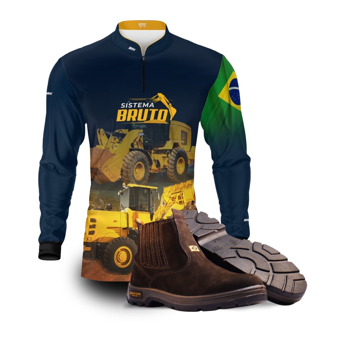 Kit Sistema é Bruto: Camisa Carregadeira Wheel Loader + Botina Marrom Agro Brk
