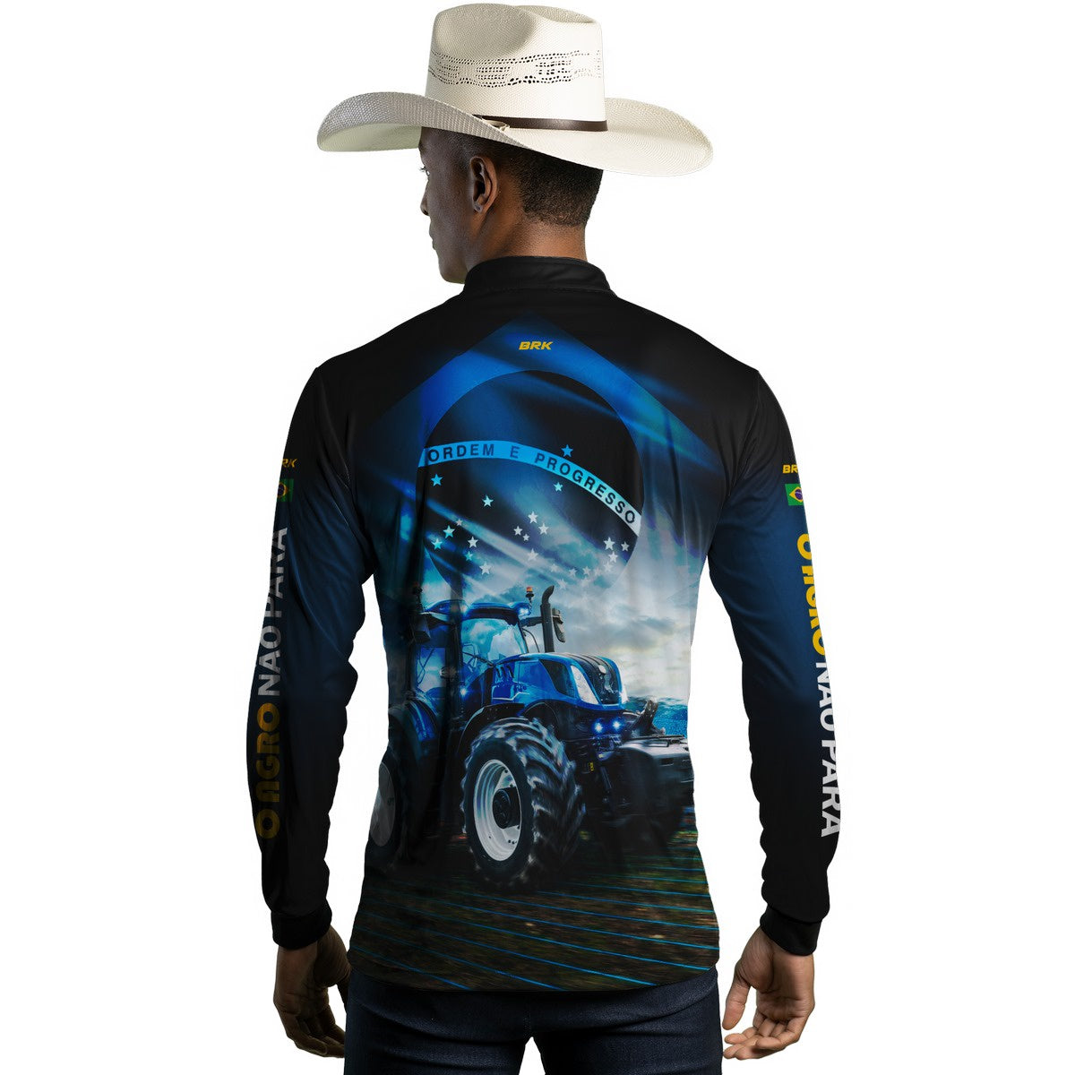 Camisa Agro Brk O Agro Não Para Azul Proteção Solar UV50+ - Brk Agro