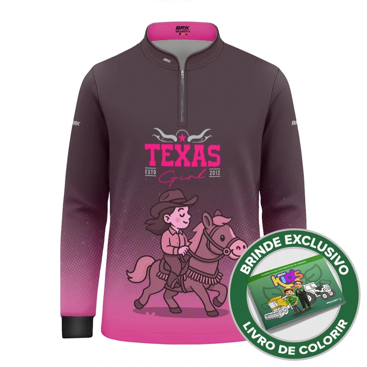 Camisa UV50 Agro Infantil Brk Texas Girl Rosa - Brk Agro