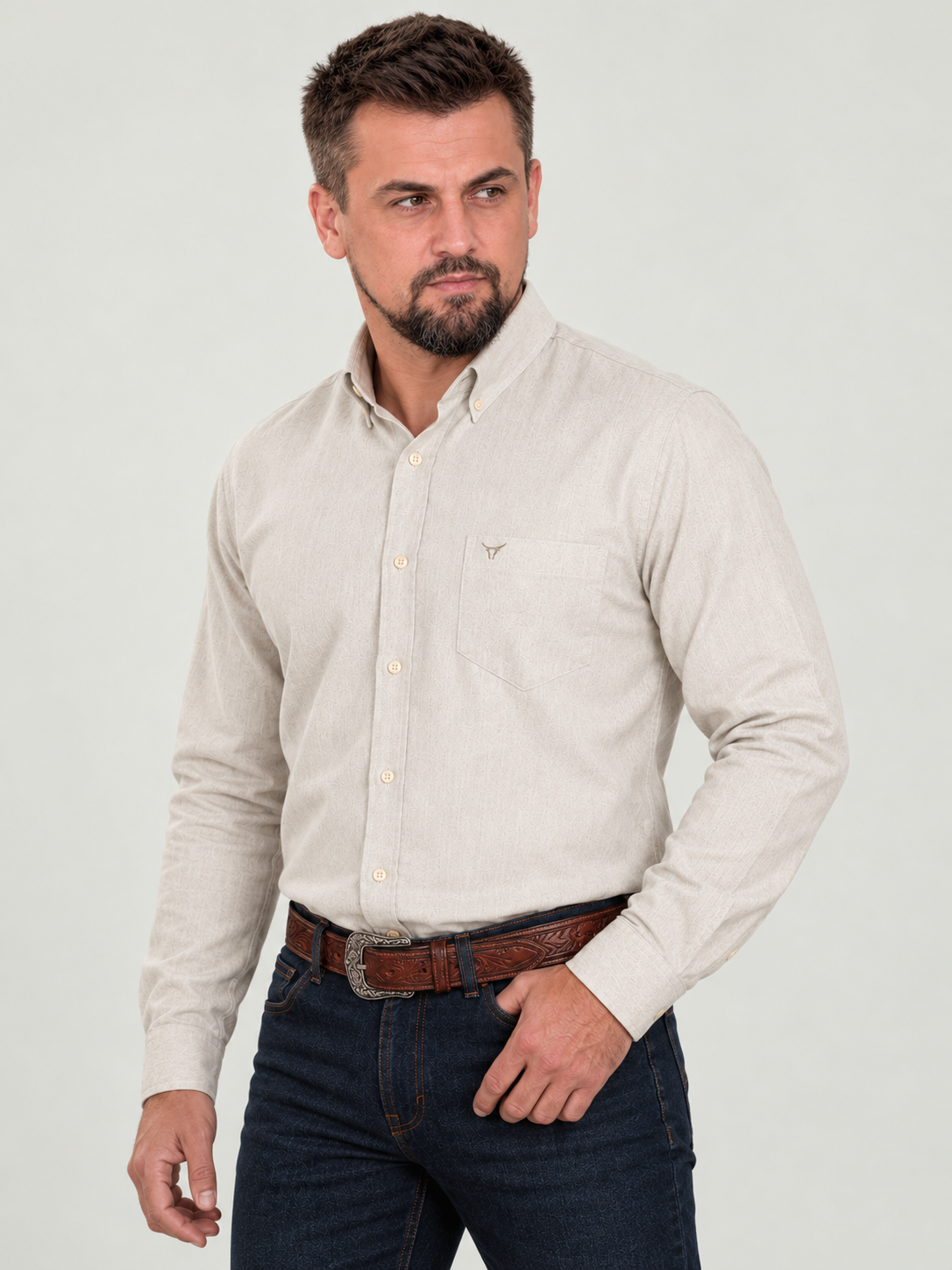 Camisa Lisa Classic Bege - Manga Longa