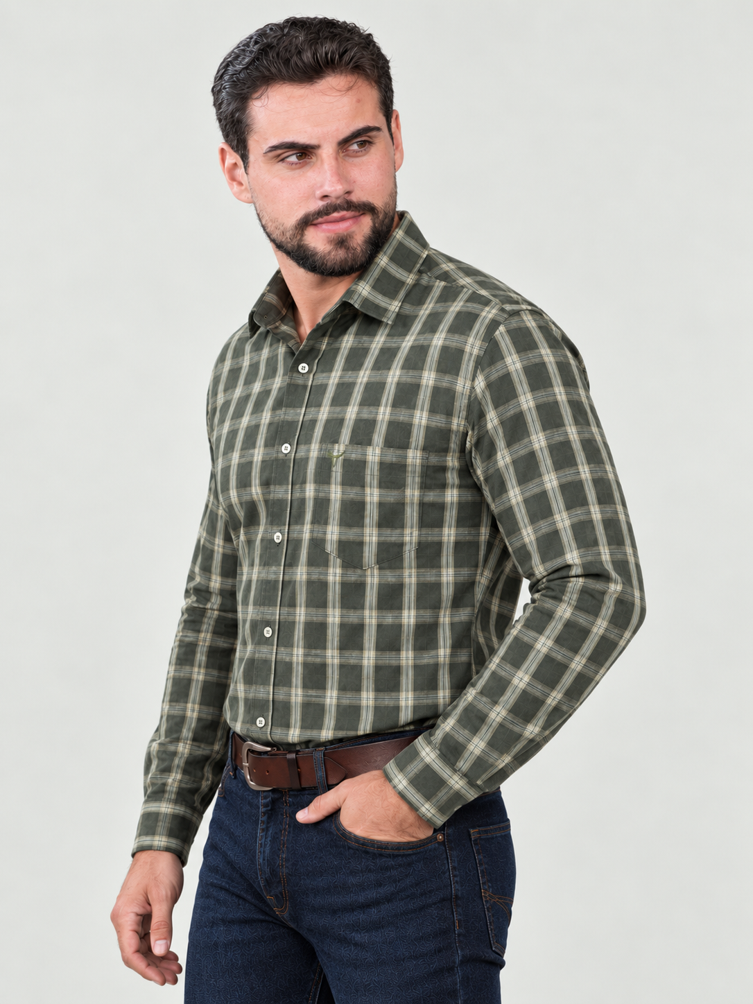 Camisa Xadrez Ranch Verde Militar - Manga Longa
