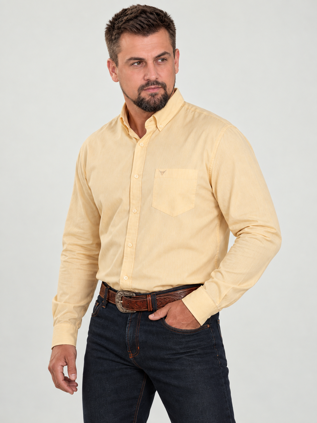 Camisa Lisa Classic Amarelo Manteiga - Manga Longa