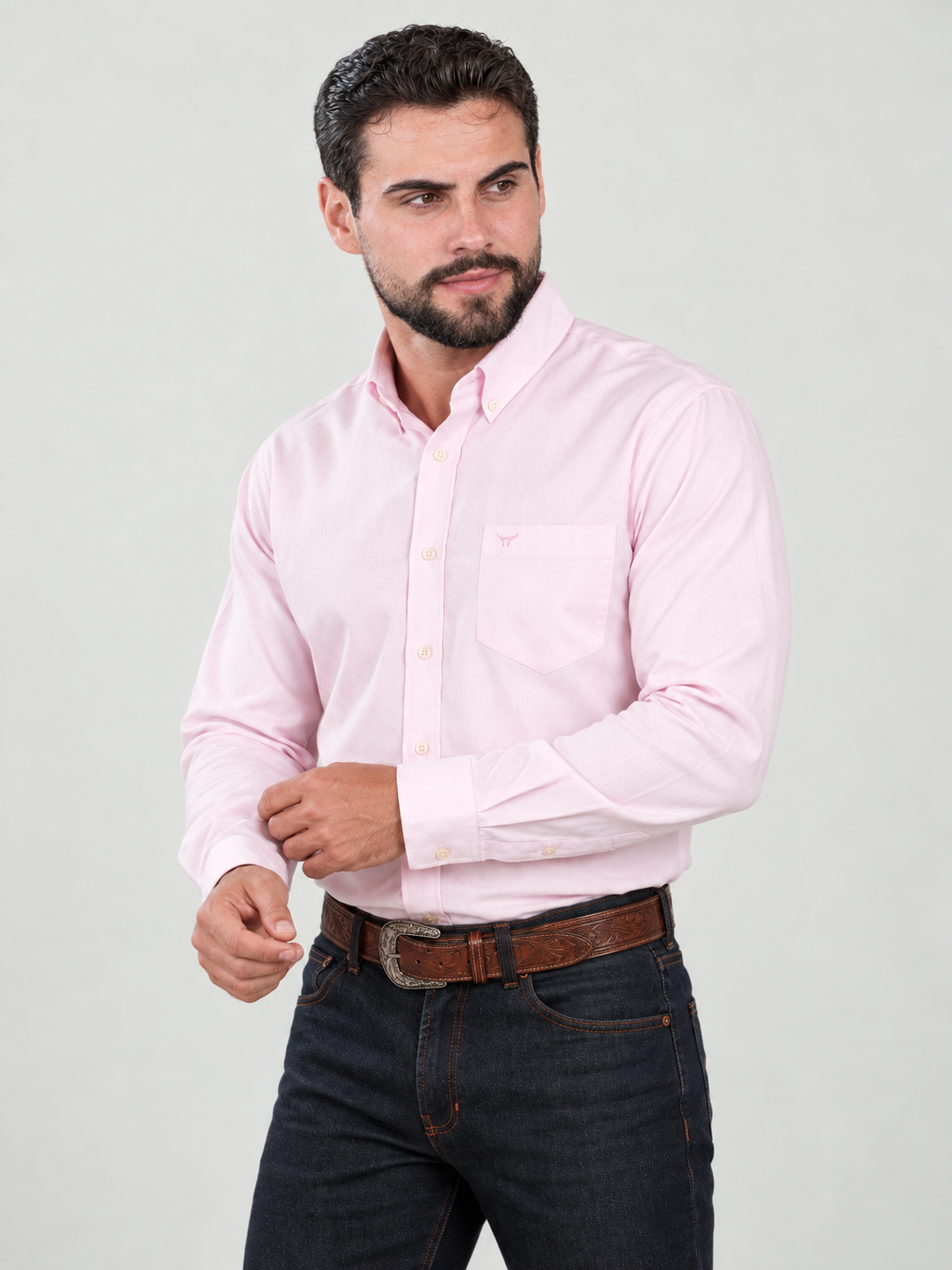 Camisa Lisa Classic Rosa Bebe - Manga Longa