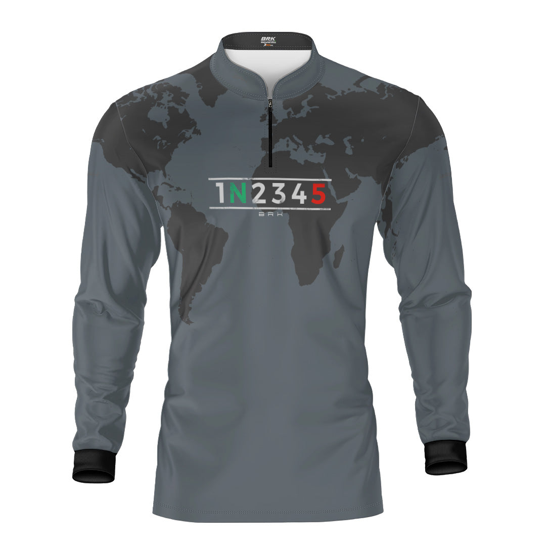 Camisa Manga Longa com Proteção UV50 Brk Cinza Mapa Mundi 5 Marchas