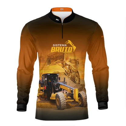 Kit Sistema é Bruto: Camisa Laranja Motoniveladora e Escavadeira + Botina Bege Agro Brk