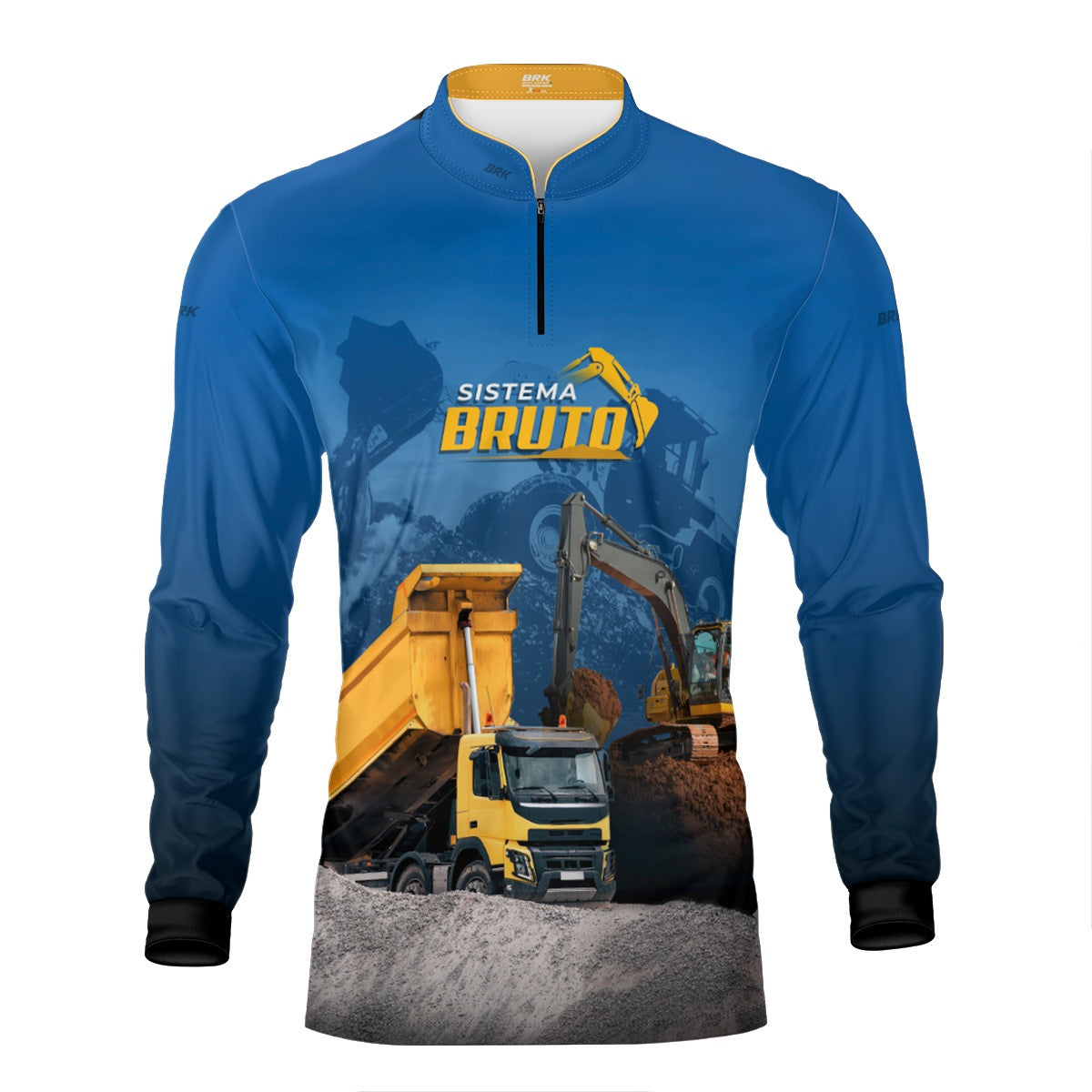 Kit Sistema é Bruto: Camisa Azul Caminhão Basculante e Retroescavadeira + Botina Bege Agro Brk
