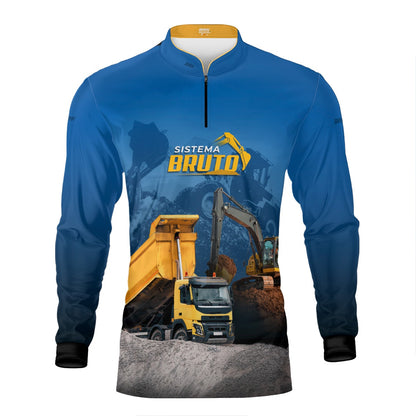 Kit Sistema é Bruto: Camisa Azul Caminhão Basculante e Retroescavadeira + Botina Bege Agro Brk