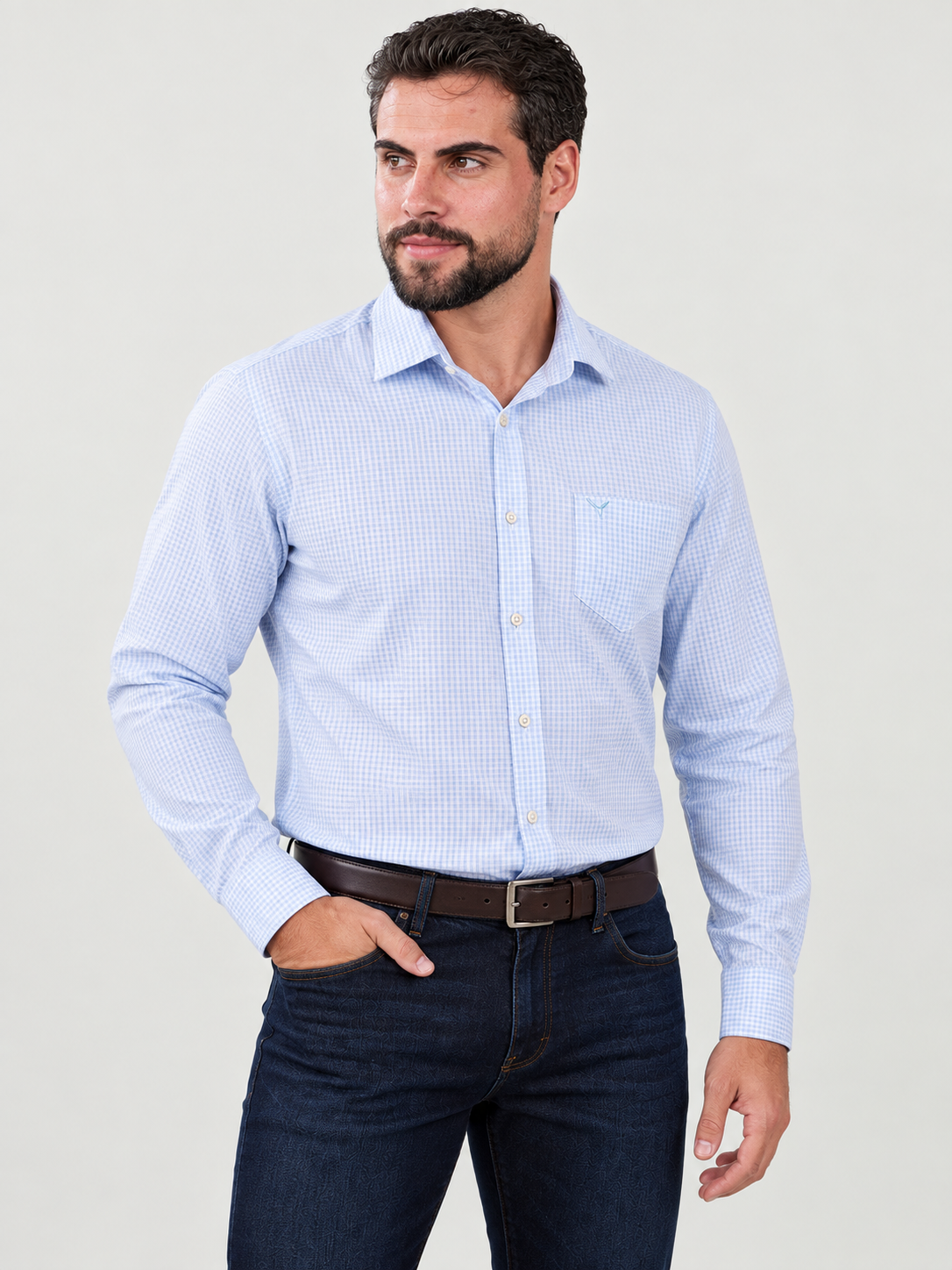 Camisa Xadrez Farm Azul Claro - Manga Longa
