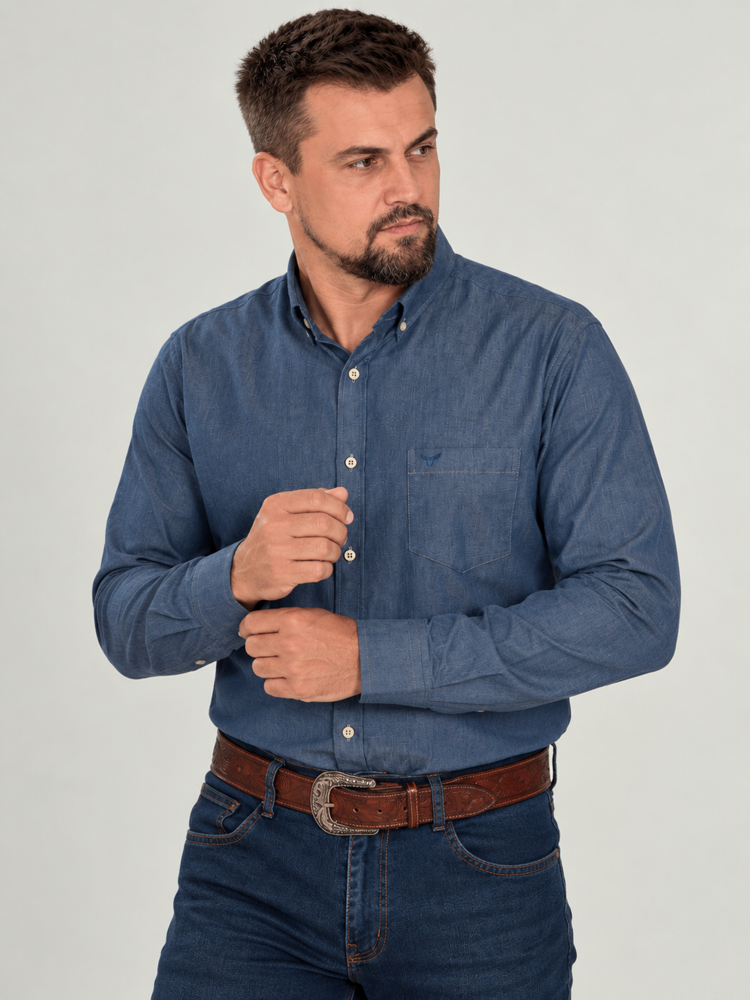 Camisa Lisa Classic Jeans Claro - Manga Longa