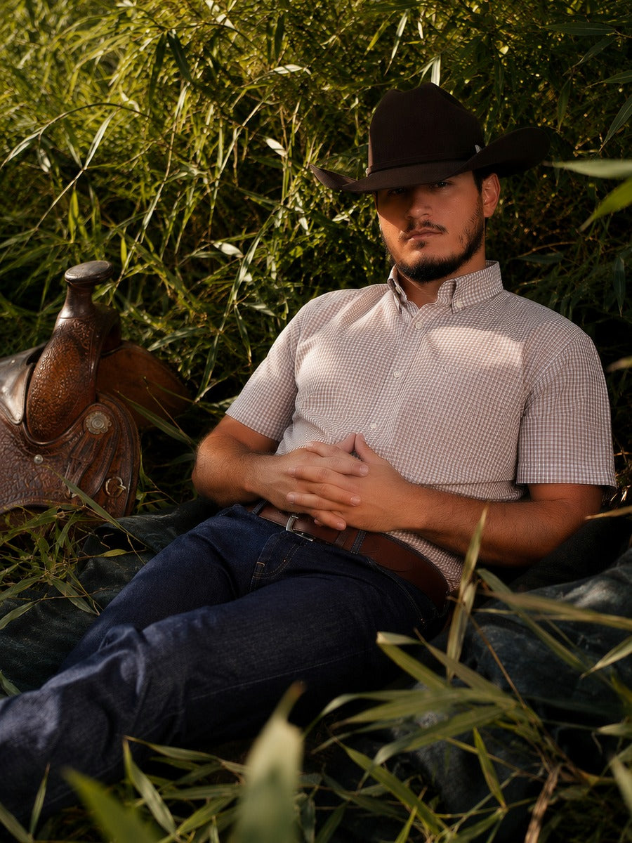 Camisa Xadrez Farm Bege - Manga Curta - Brk Agro