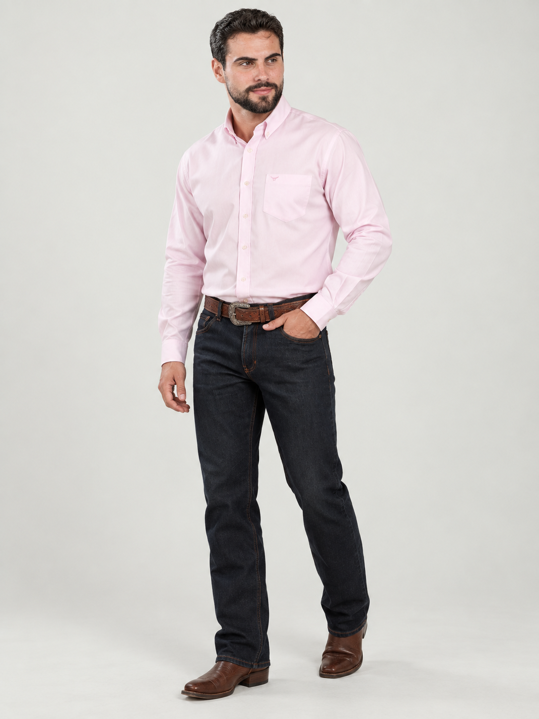 Camisa Lisa Classic Rosa Bebe - Manga Longa