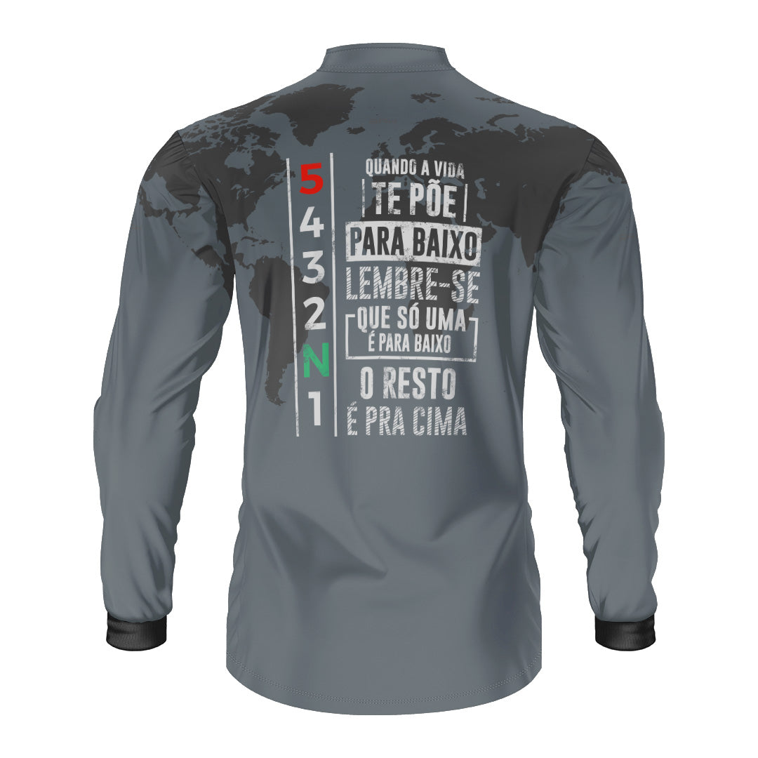 Camisa Manga Longa com Proteção UV50 Brk Cinza Mapa Mundi 5 Marchas