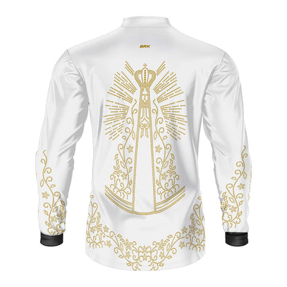 Camisa Agro Brk Nossa Senhora Strass Branca com Proteção Solar UV50+