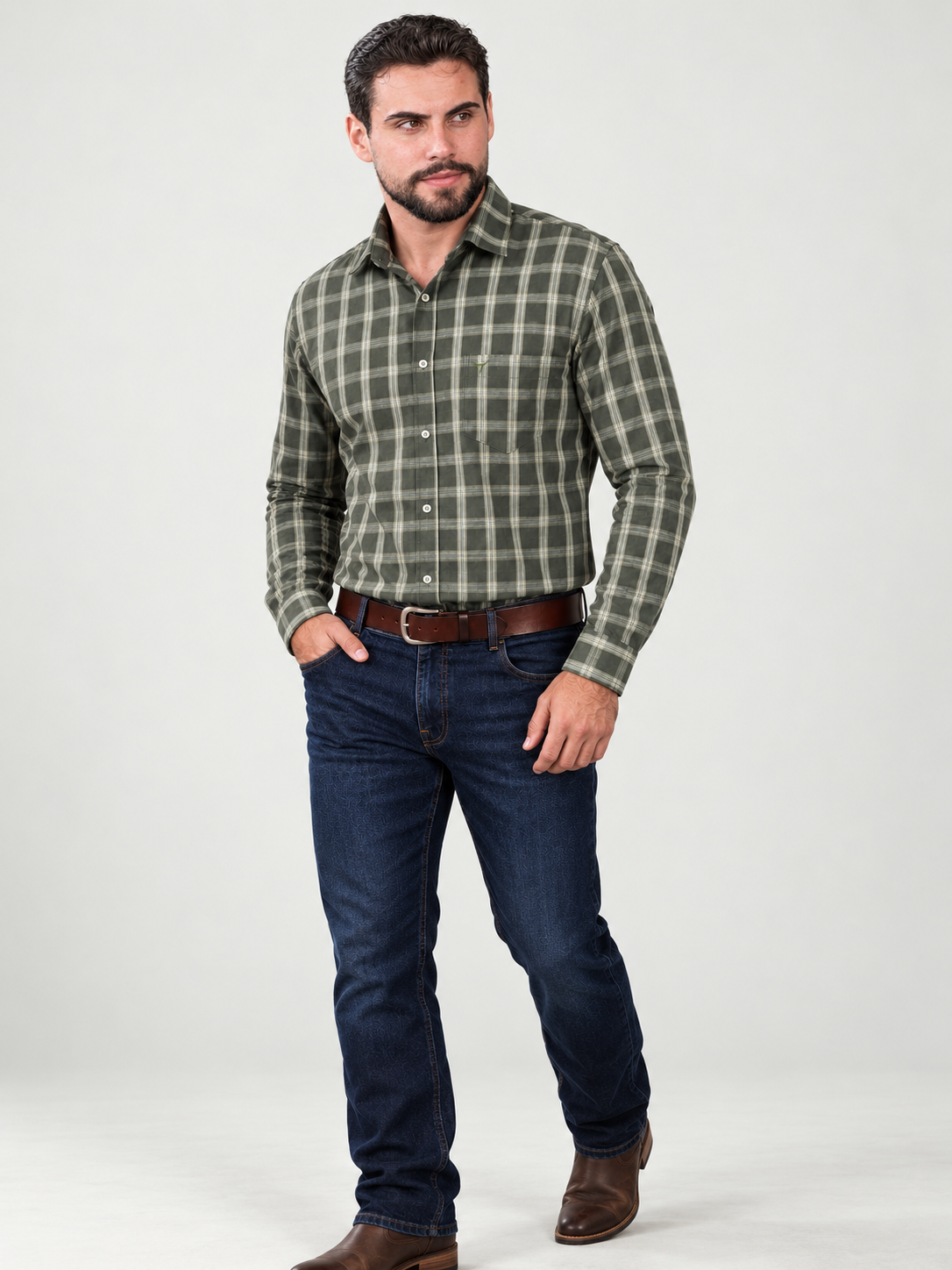 Camisa Xadrez Ranch Verde Militar - Manga Longa