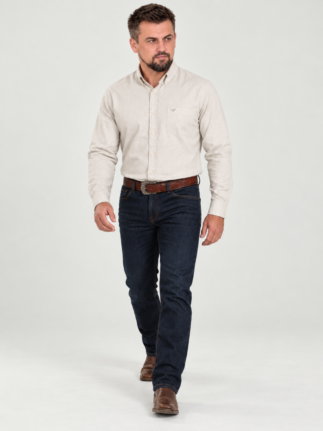 Camisa Lisa Classic Bege - Manga Longa