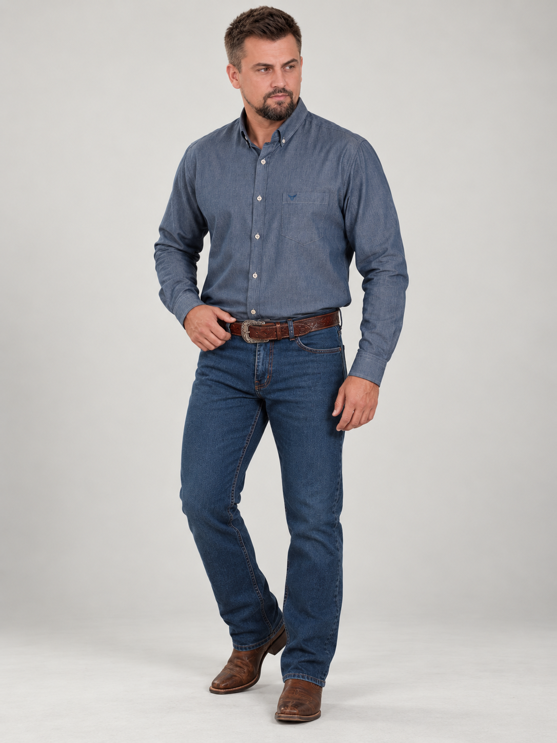 Camisa Lisa Classic Jeans Claro - Manga Longa
