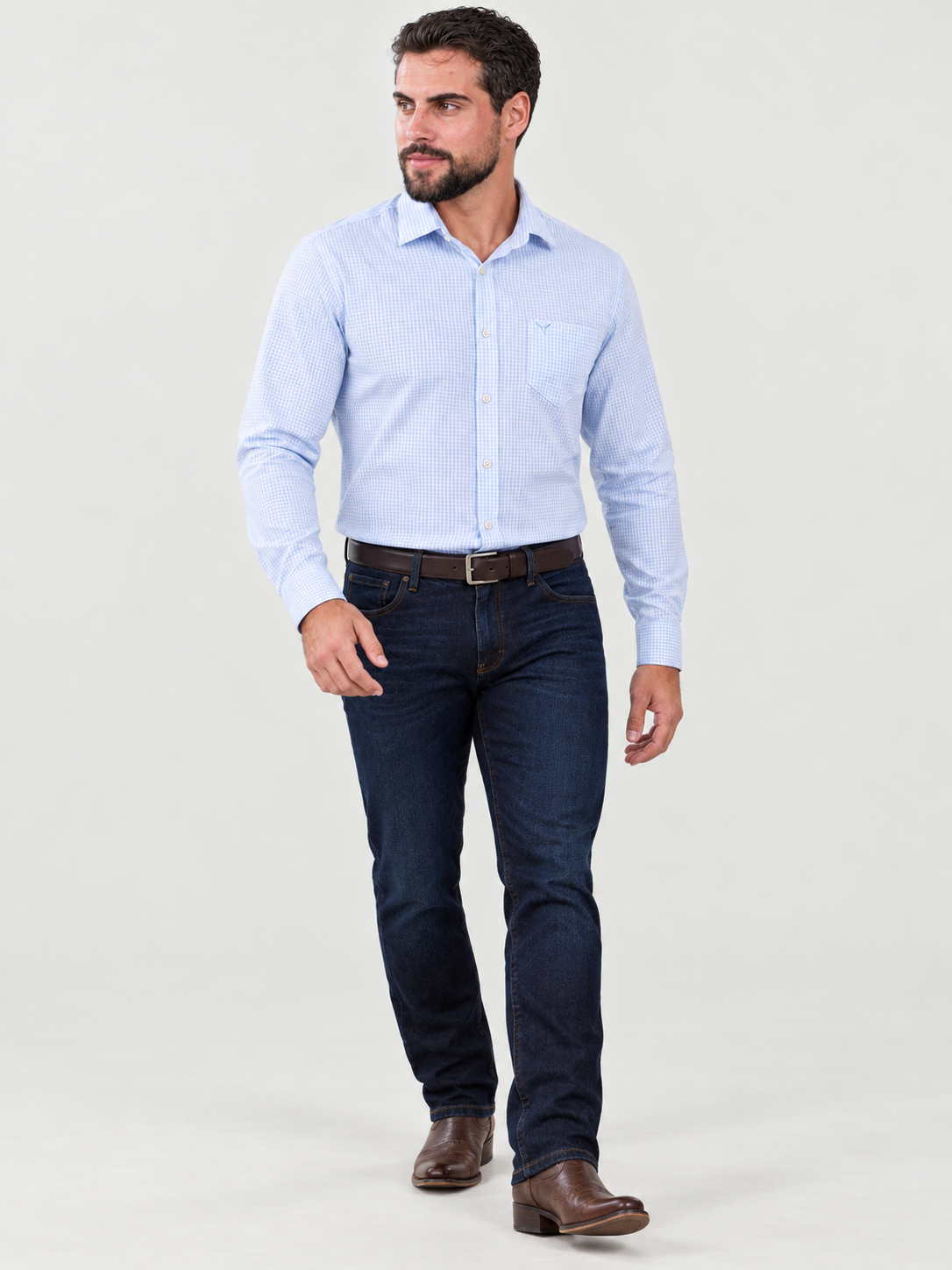 Camisa Xadrez Farm Azul Claro - Manga Longa