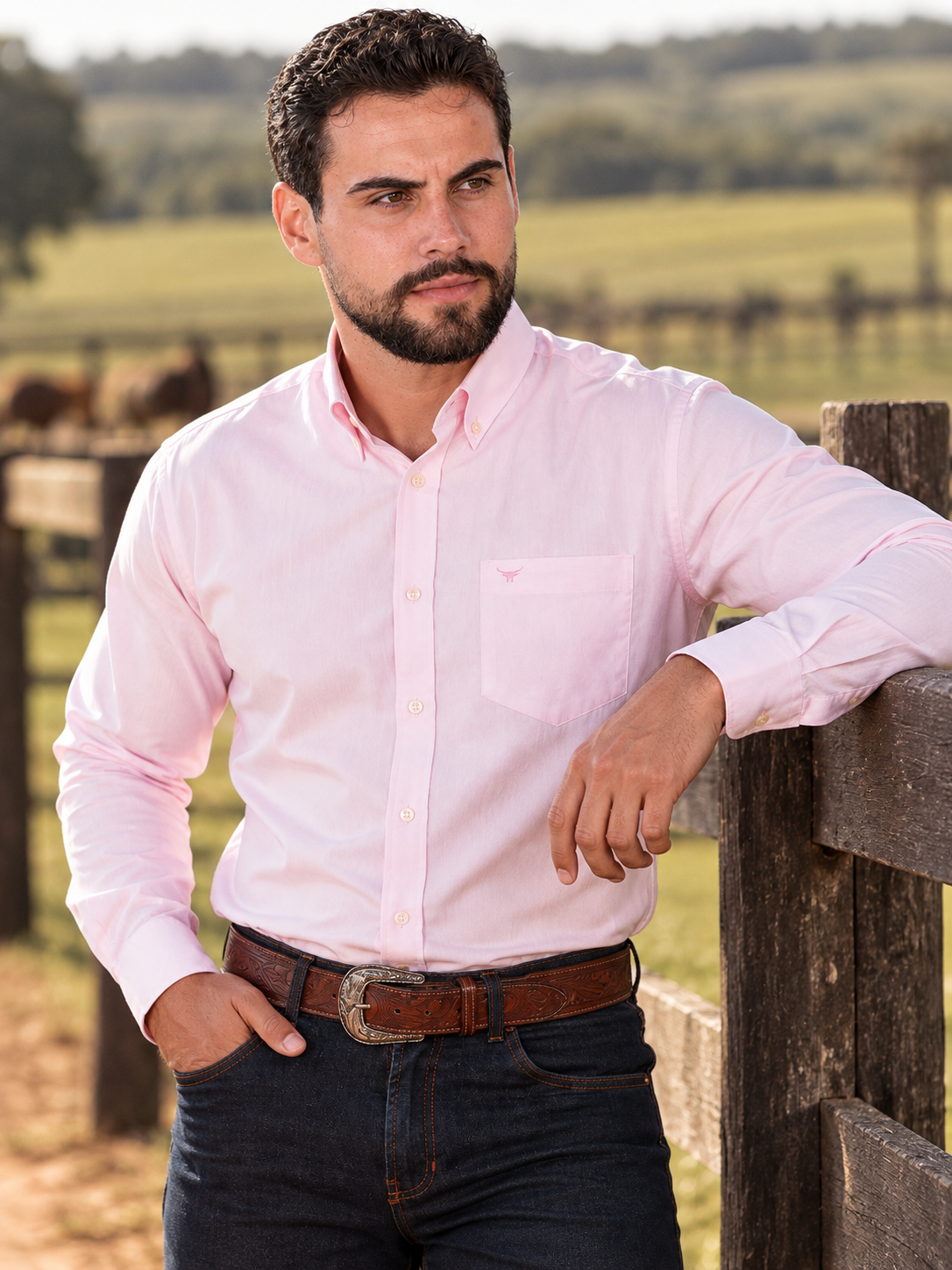 Camisa Lisa Classic Rosa Bebe - Manga Longa